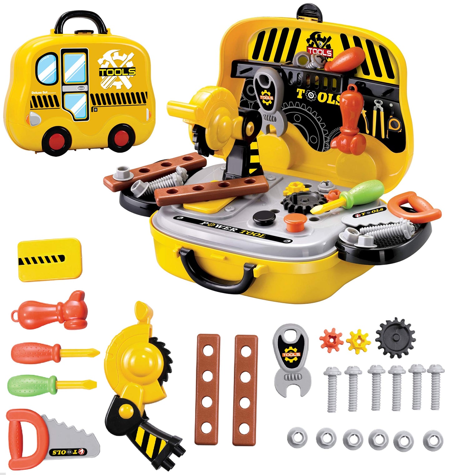 Toy Chef Kids' Pretend Tool Workshop Set - Screwdrivers, Hammer, Wrench, Screws & More Hand Tools for Boys & Girls - 31 Pieces C
