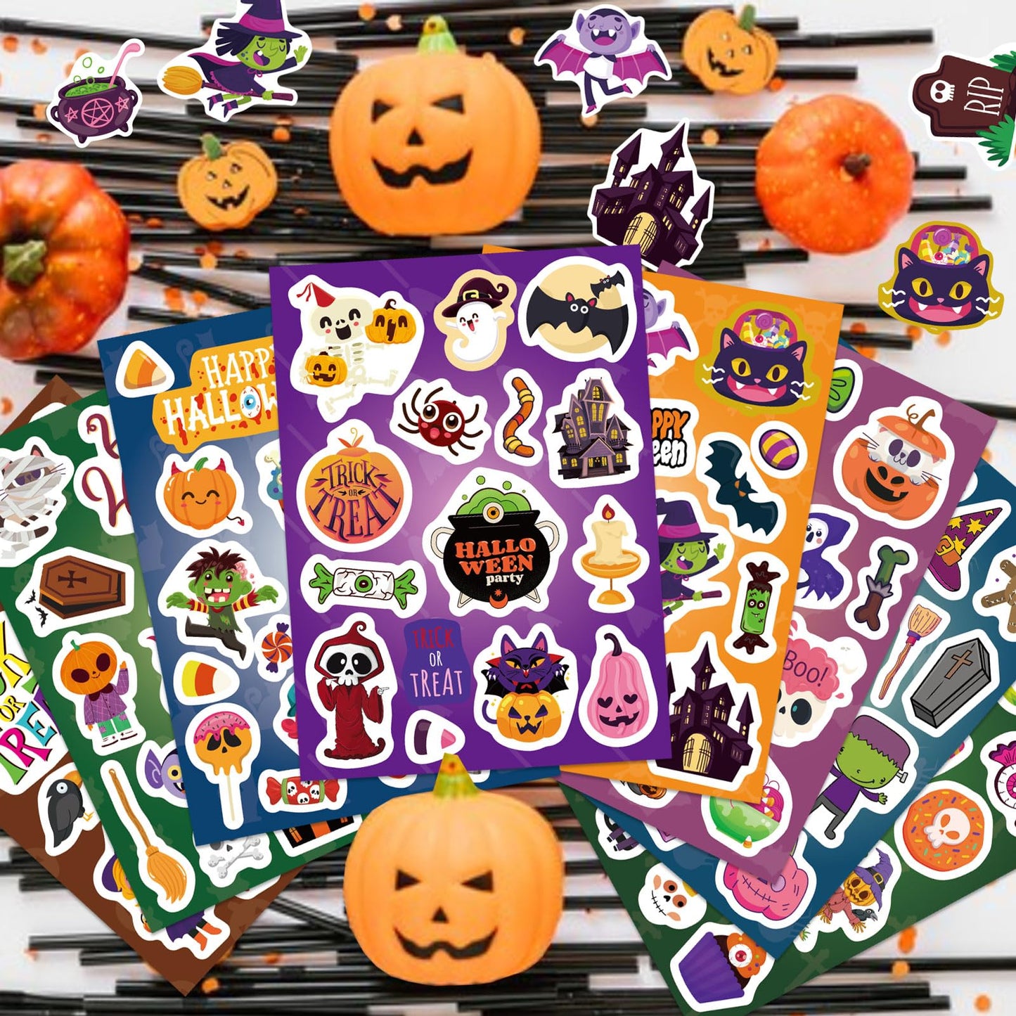 16 Sheets Halloween Stickers For Kids Halloween Theme Stickers Non-Repeating,Halloween Goodie Bag Fillers Halloween Party Favors