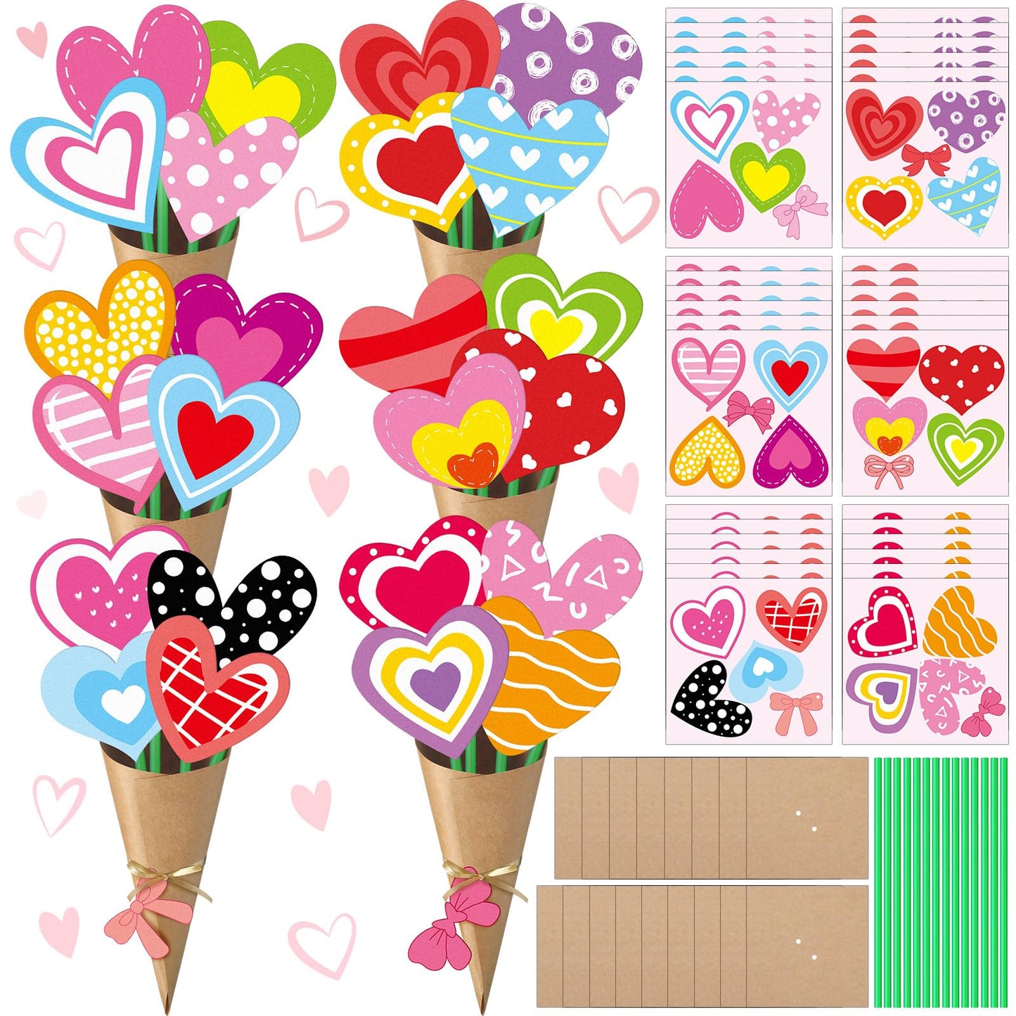 Motipuns 36 Set Valentine s Day Craft Flower Bouquet Craft Kit DIY Valentines Heart Paper Crafts Colorful Make Your Own Thankfu