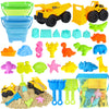 FHOZGECY Beach Toys, 31Pcs Sand Toys, Sandbox Toys with 2 Truck 2 Collapsible Sand Bucket, Shovel Set, Sand Castle Kit, Animal D