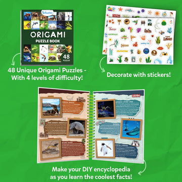 Skillmatics Scrapbooking Kit & Origami Puzzle Book - 48 DIY Folding Puzzles with Fun Fact Encyclopedia, STEM Learning & Travel T