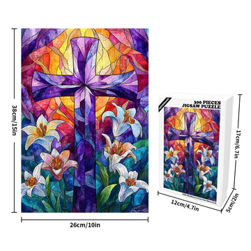 Great Jigsaw Puzzles for mature-themeds 300 Pieces Stained Glass Cross Lily Puzzles for mature-themeds Toys Gift Family Decoration Kids Puzzle