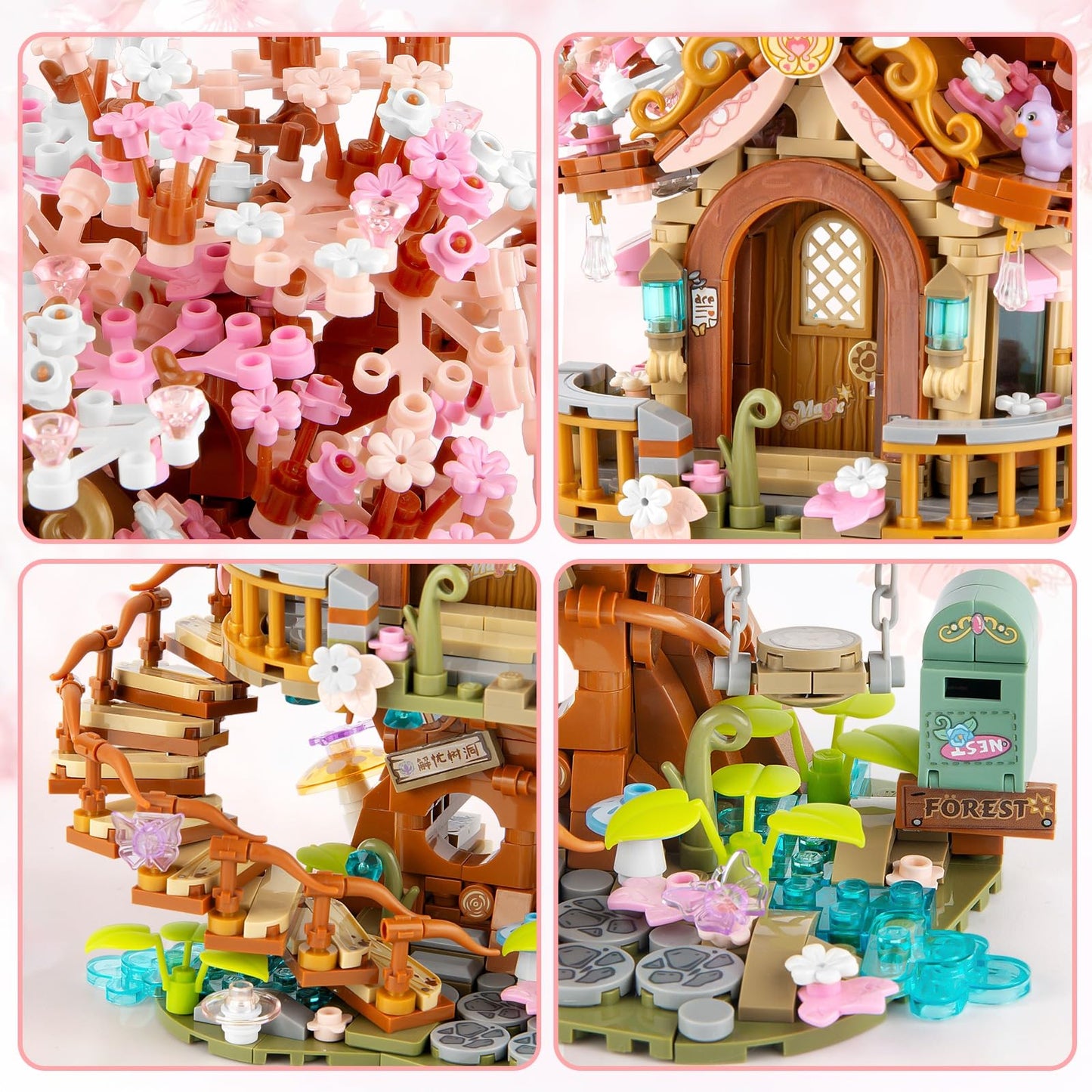 Vziimo Cherry Blossom Bonsai Tree Building Sets, Japanese Tree House Model Sets For Adults, 1149 Pcs Mini Bricks Creative Gifts