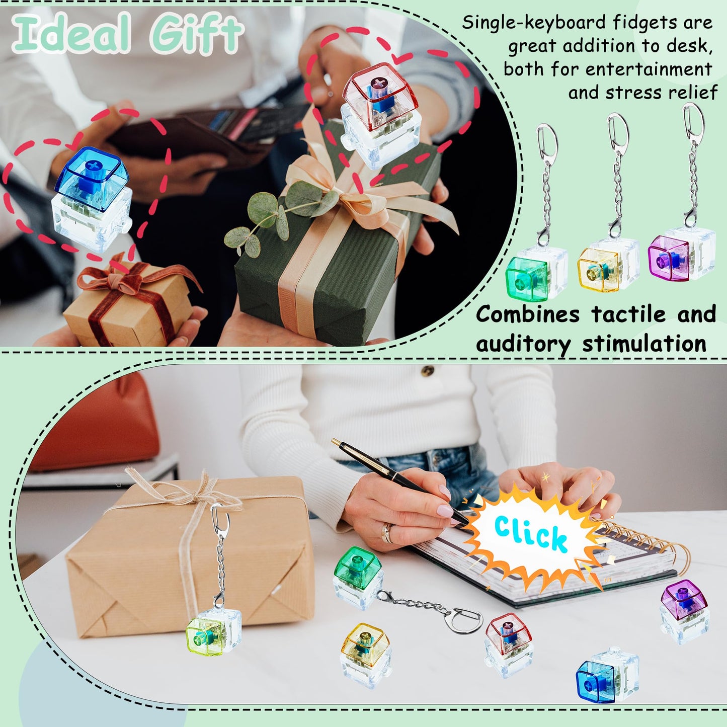 6 Pack Keyboard Fidget Toy Keyboard Fidget Keychain Keyboard Decompression Button Finger Clicker Toys Button Stress Relief Fidget Gifts for mature-themed to Relief Stress (Mix Transparent)