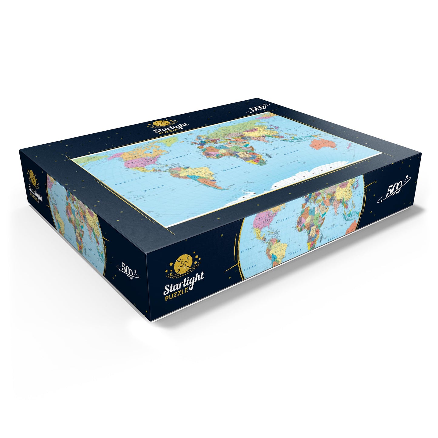 Mypuzzle Color World Map - Borders, Countries, Roads And Cities - Premium 500 Piece Jigsaw Puzzle For Adults