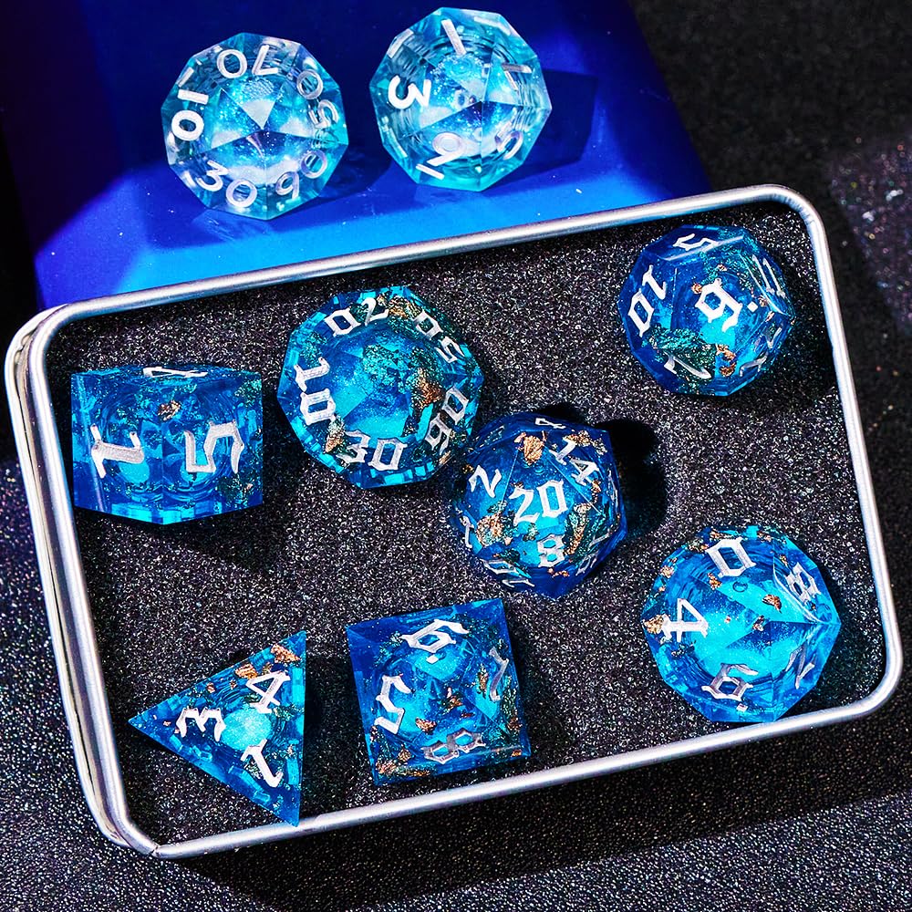 Lindragonhe Green Dragon Eye Liquid Core Dnd Dice Set For Role Playing Games, Full Dungeons And Dragons Dice Set For D&D Gifts,