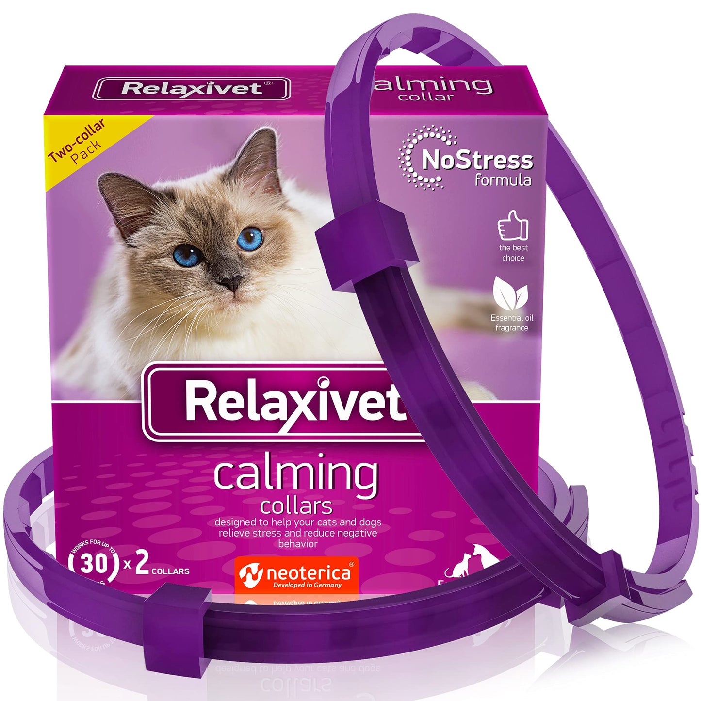 Cat Calming Collar & Pet Anti Anxiety Products - Feline Calm Pheromones Collars & Cats Stress Relief - Relaxivet Comfort Helps W