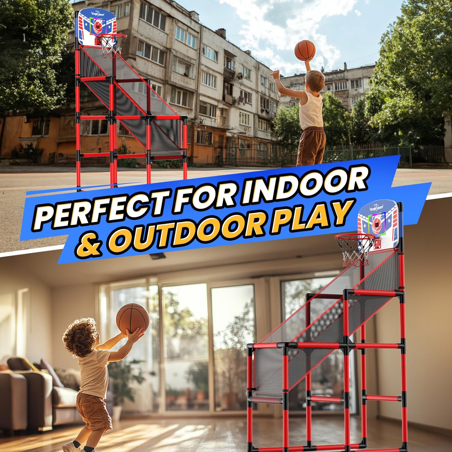 Eaglestone 63In Kids Arcade Basketball Hoop Indoor, Led Scoreboard Basketball Arcade Game Set For Outdoor With Cheer Sounds, Kids Basketball Toys For Boys Girls Age 3-5 5-7 4-8