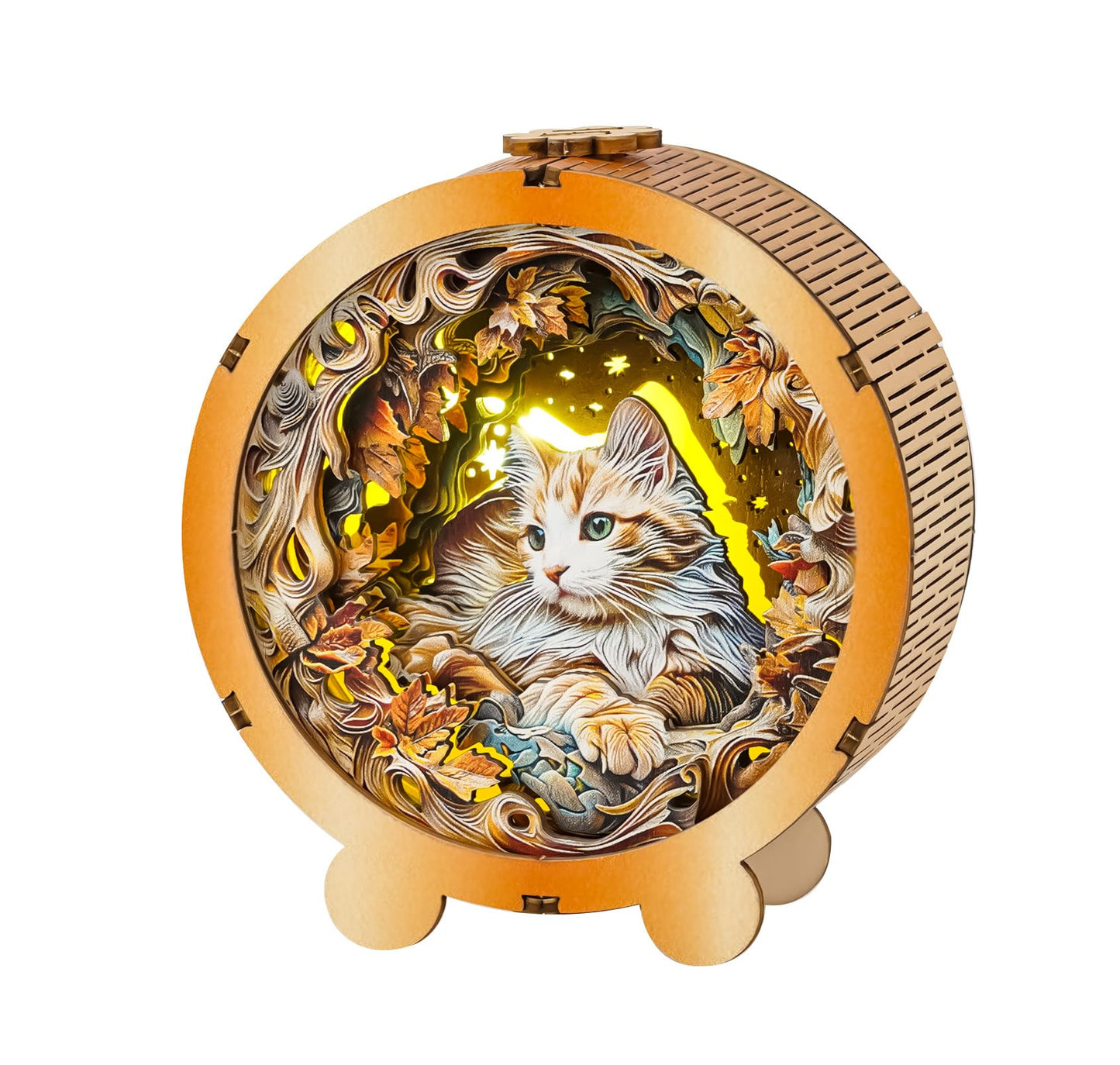 3D Wooden Puzzle Night Light, Elegant Ragdoll Cat Diy Puzzles For Adults, Eye Care Night Light With Touchable Switch, Personaliz