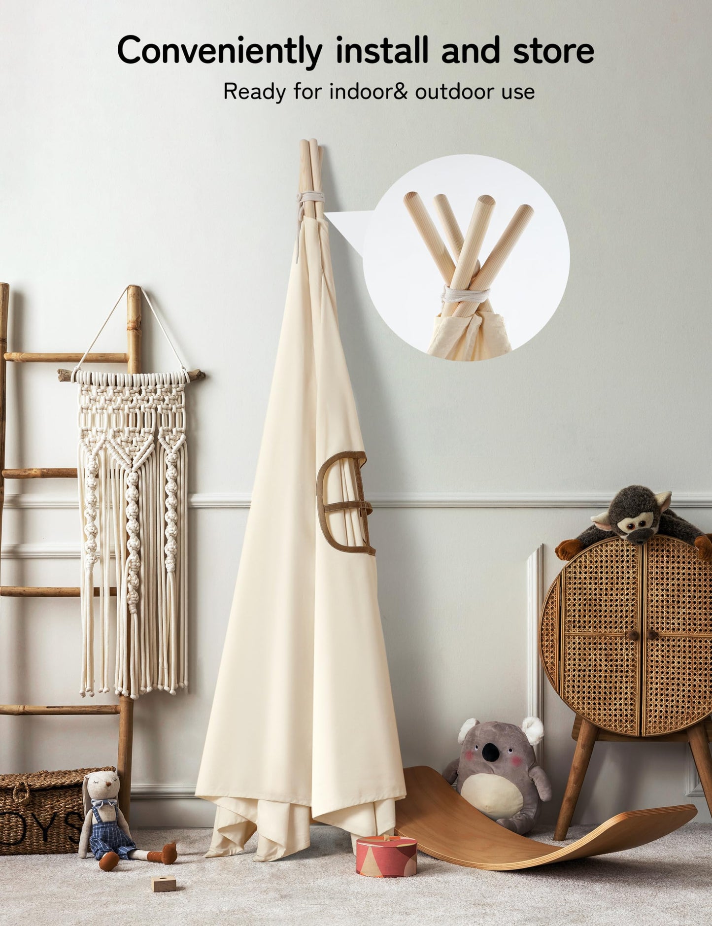 Besrey Kids Tent, Teepee Play Tent With Lights And Padded Mat, Portable Cotton Tipi For Indoor Reading And Playtime