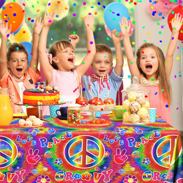Tie Dye Birthday Party Supplies, 60'S Hippie Theme Tablecloth 3Pcs Groovy Hippie Table Cover Peace Love Tie Dye Table Cloths For