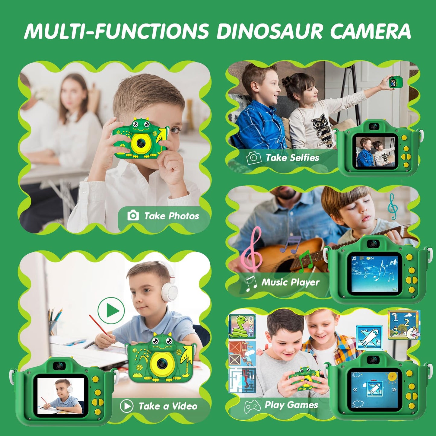 Mylorful Kids Camera, Cartoon Dinosaur Selfie Digital Camera Toys For Kids, Christmas Birthday Gifts For Boys Girls Age 3 4 5 6
