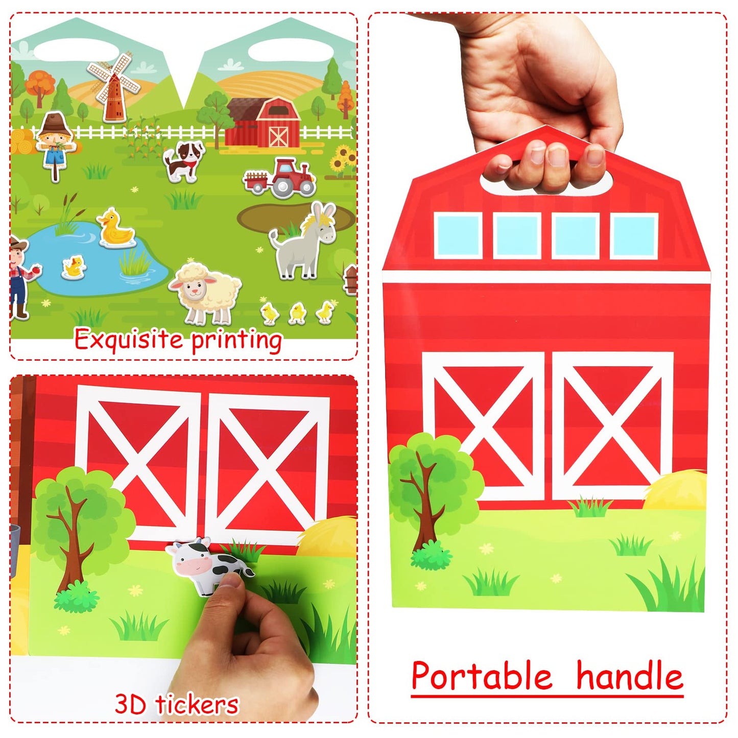 3D Farm Animals Puffy Sticker Play Set Kids 24 Christmas Toys Gifts Sticker Book Window Clings Decals For Toddlers Home Airplane Classroom Nursery Farm Party Supplies Decorations Removable 100