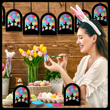 Marsui 36 Sets Valentines Heart Suncatcher Paper Craft Pink Heart Shape Window Art Decor Stained Glass Effect DIY Tissue Paper C