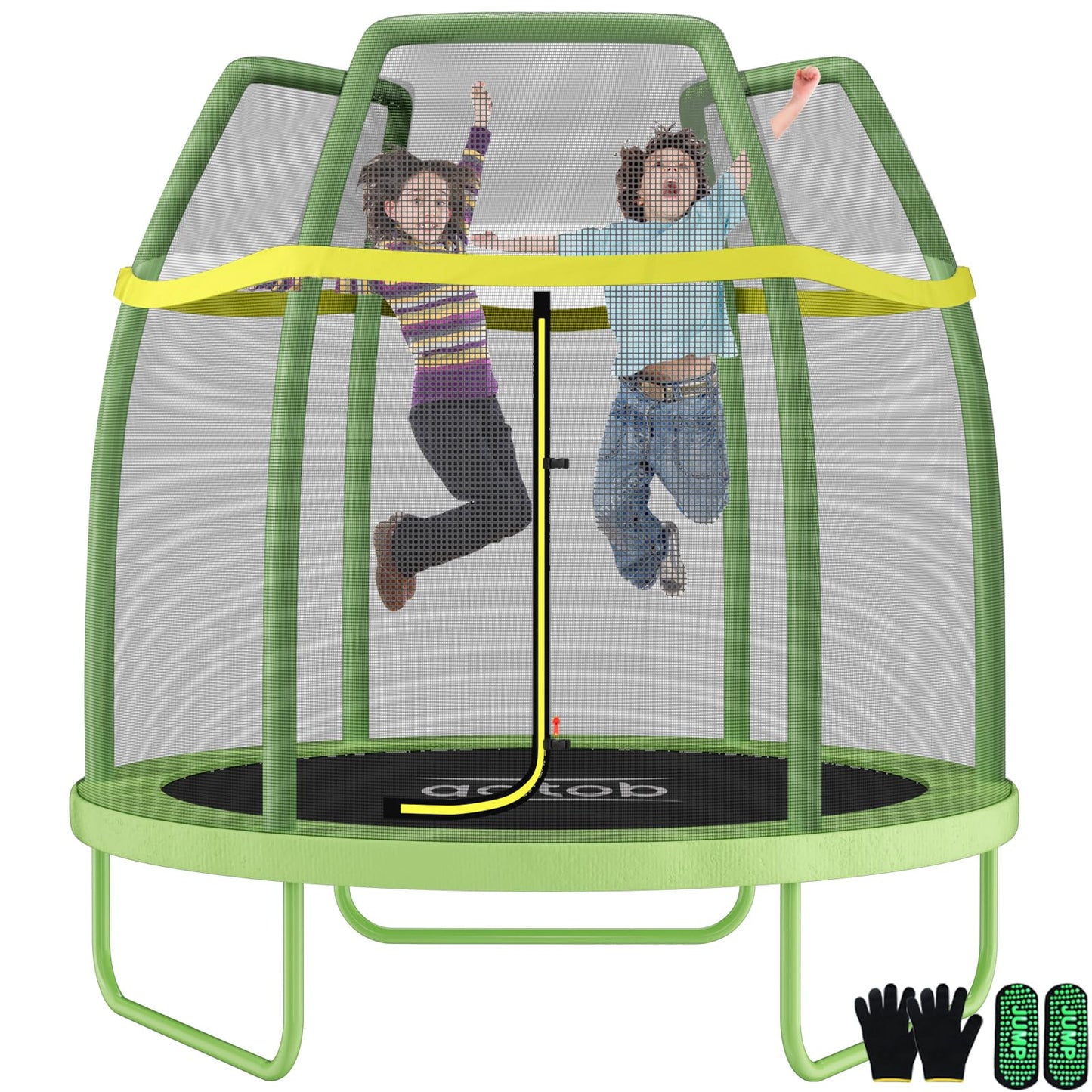 Aotob 7Ft Green Trampoline For Kids Toddler With Enclosure Net &Safety Pad, Mini Trampoline With Heavy Duty Frame Indoor Outdoor