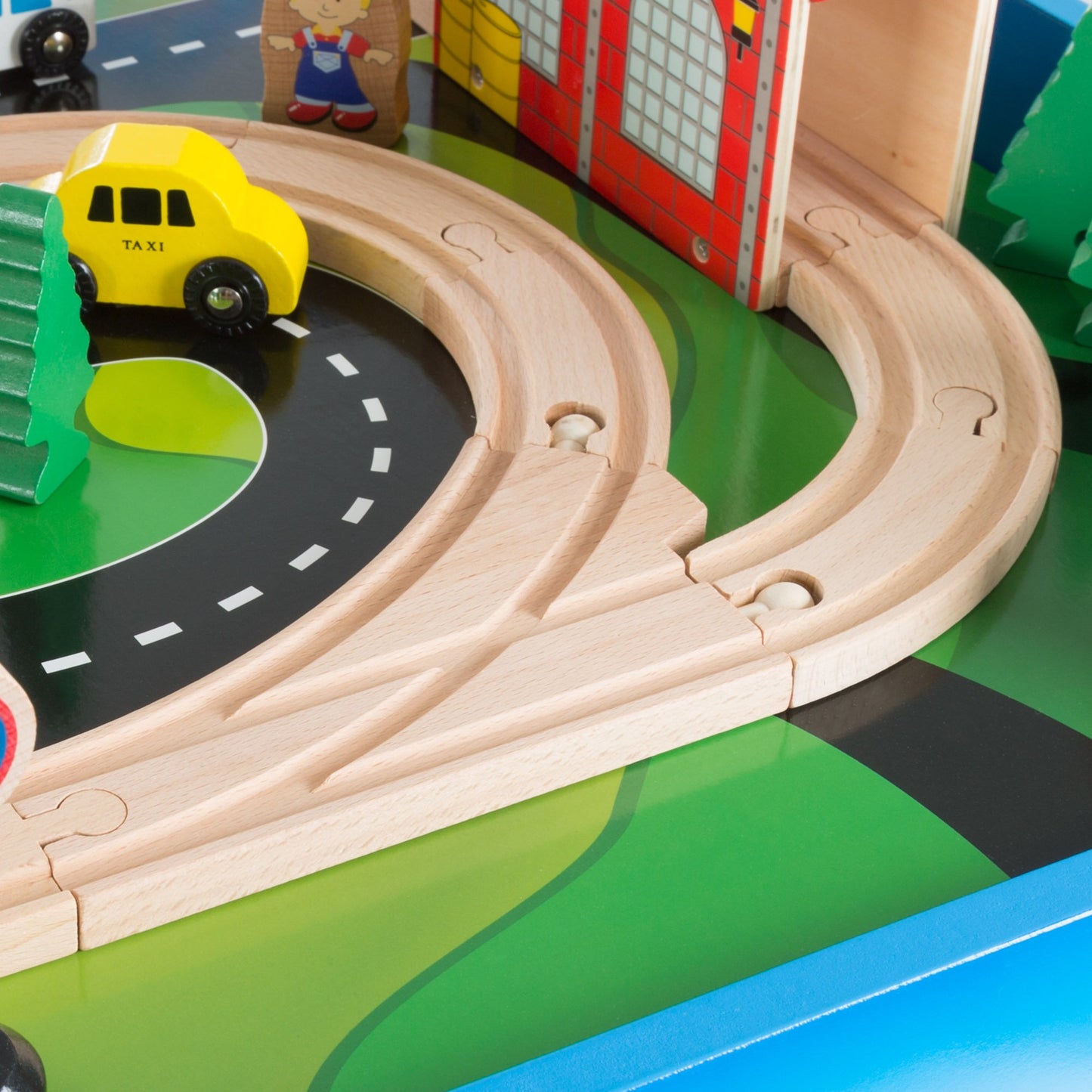 Wooden Train Set Table For Kids, Deluxe Had Painted With Tracks, Cars, Boats, And Accessories For Boys And Girls By Hey! Play!