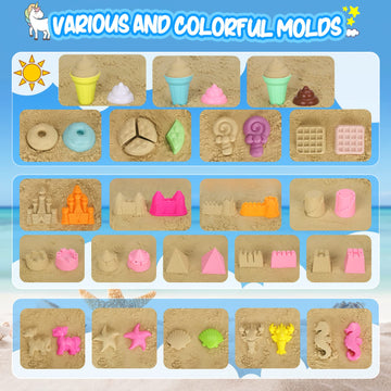 HUUIDY Beach Toys, 30Pcs Ice Cream Sand Toys, Sandbox Toys with Collapsible Sand Bucket and Sand Castle Kit, Cake, Lollipop, Sea