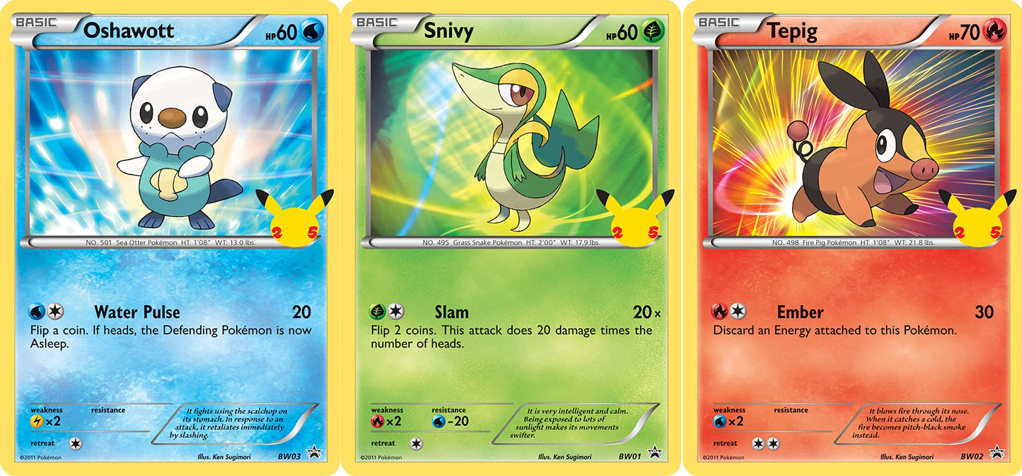 Pokemon First Partners Jumbo Card Lot - (Unova) (Snivy, Tepig, Oshawott) - 25Th Celebrations