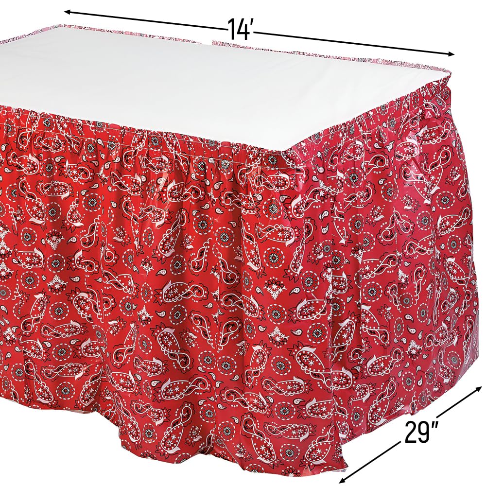 Fun Express Red Bandana Print Plastic Table Skirt - Party Supplies - 1 Piece