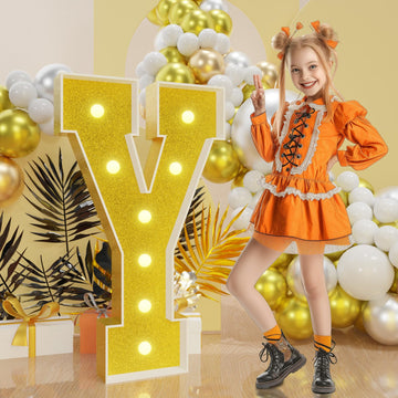 Imprsv Marquee Letters Gold 3Ft: Golden Party Decor - Light Up Letter Y Large 3 Feet Tall - Party Decorations Letter For Birthda