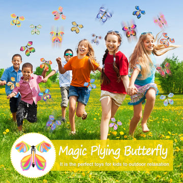LOMIMOS 20PCS Magic Flying Butterflies Wind Up Butterfly Gift Fairy Flying Toy for Kids Surprise Explosion Box Wedding Birthday Party Book Greeting Card(20 Styles)