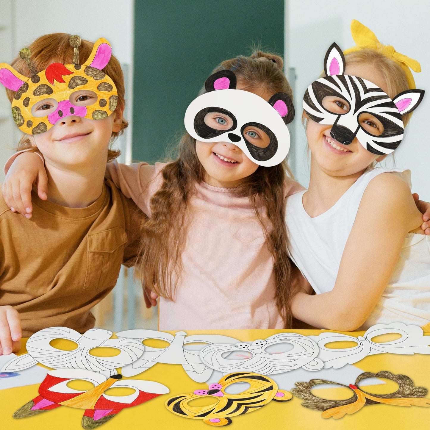 Vkpi 24 Pcs Color Your Own Animal Paper Masks, Coloring Mask Craft Kit For Kids, Birthday Party Favors School Activities