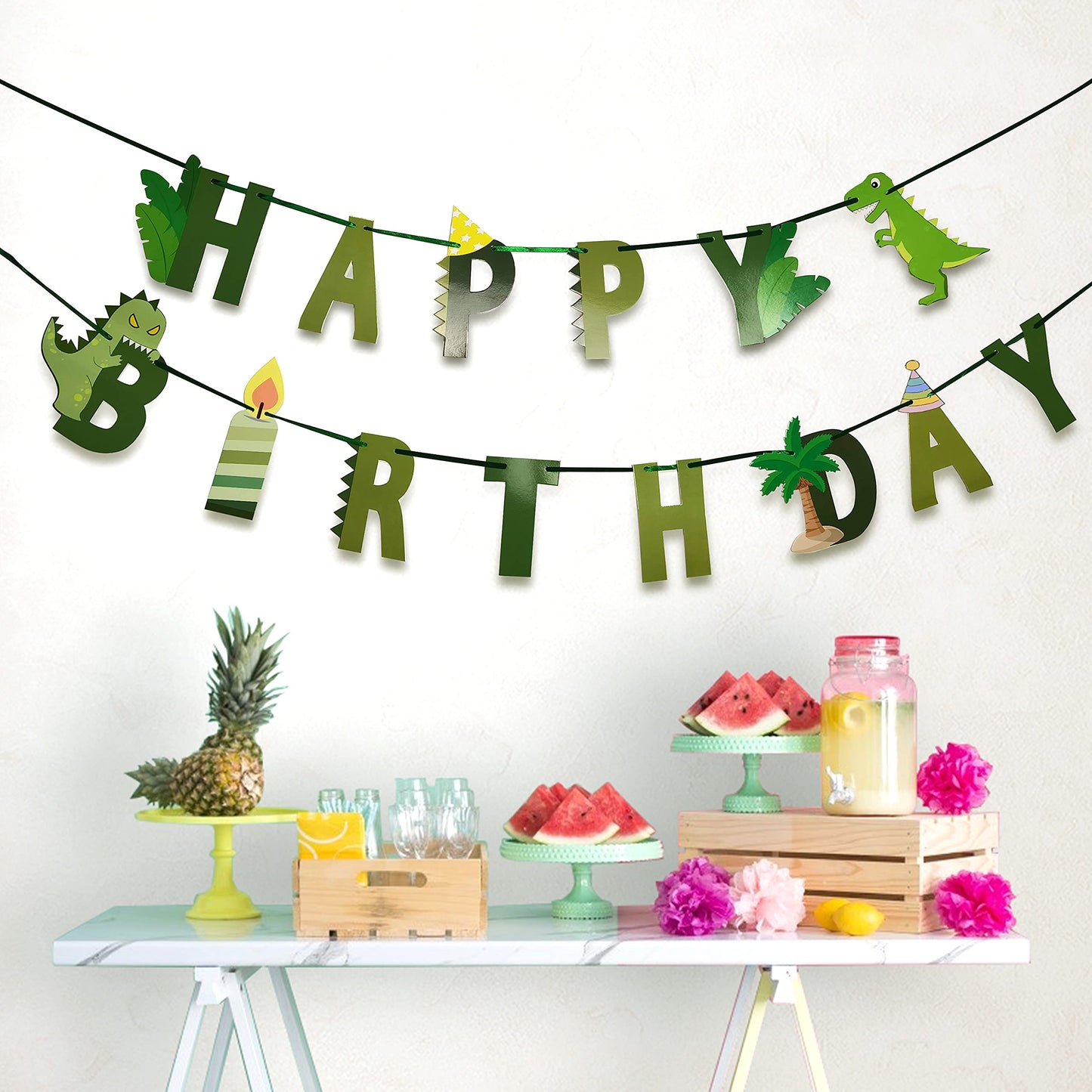 Tmppdeco Dinosaur Birthday Banner And Balloons Kit - Dinosaur Happy Birthday Sign, Dinosaur Theme Party Banners