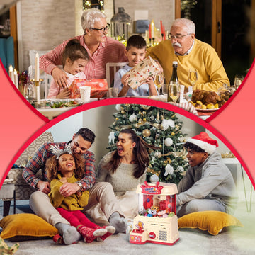 25PCS 2 in 1 Large Claw Machine and ATM Piggy Bank with Music & Light Party Birthday for 3-14 Kids Gift for Real Money Savings and Grabber Prize Dispenser Toys Pink