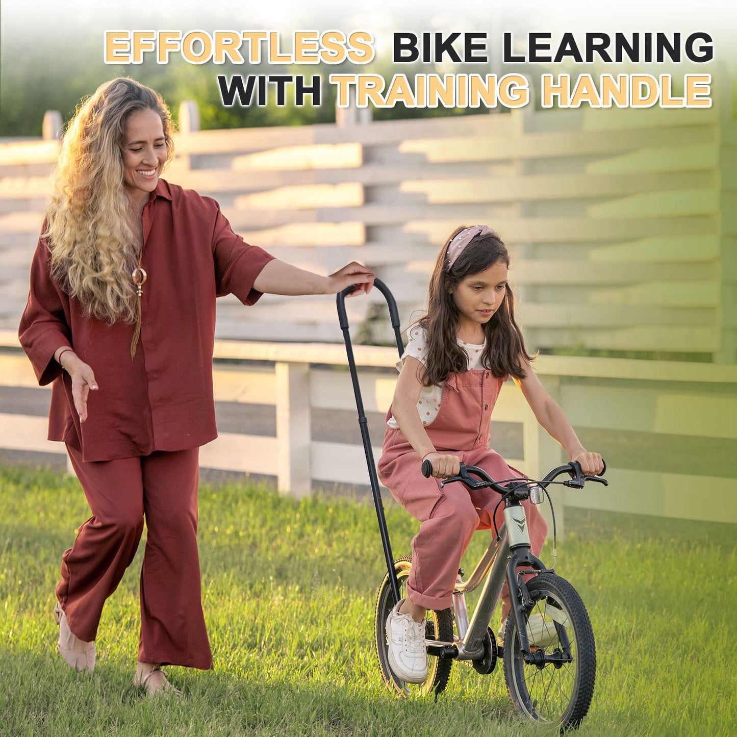 Lisrugen Professional Bike Training Handle, 6 Height Adjustable Push Handle For Kids Bikes, Safety Bicycle Trainer Ideal For Tea