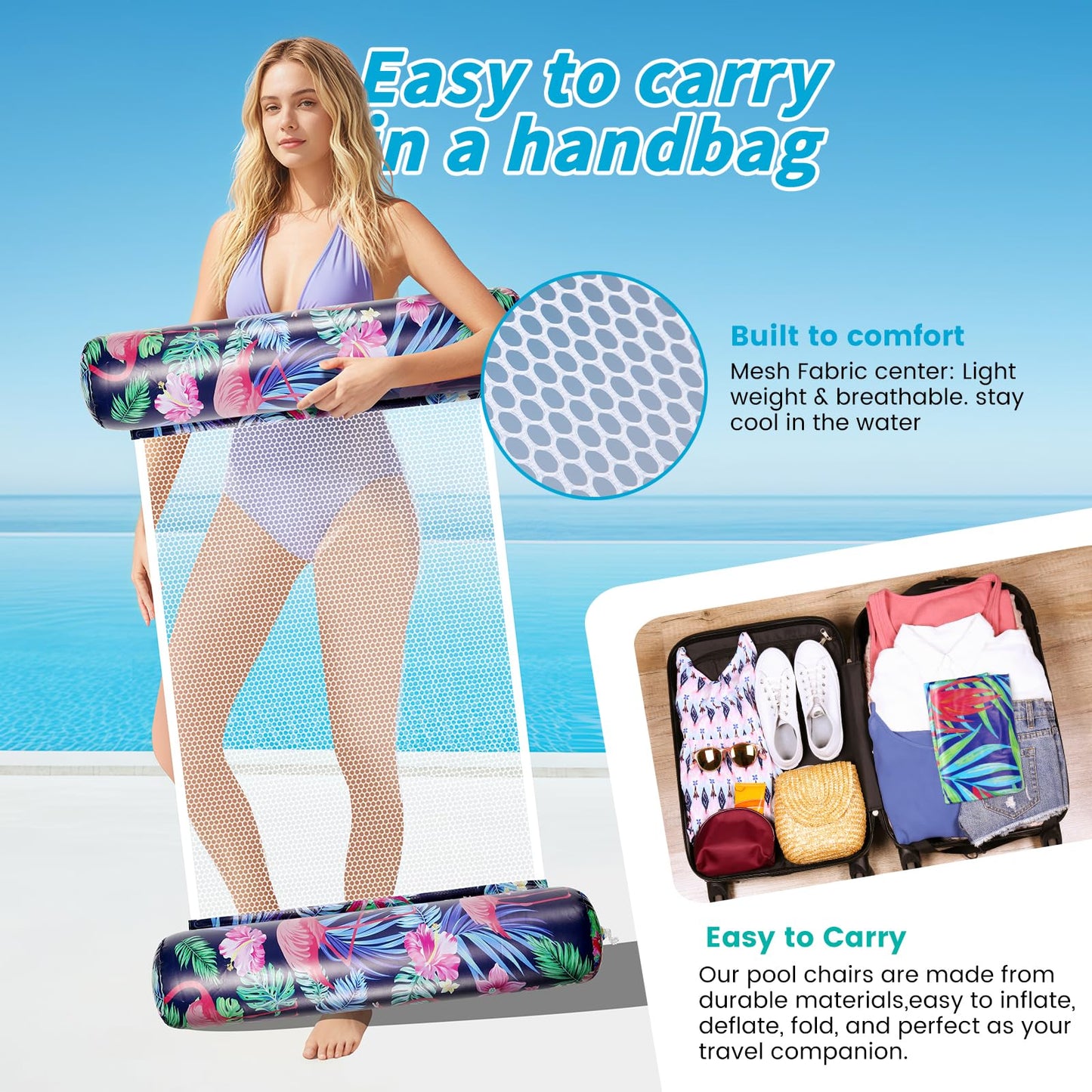 Pool Floats - 2 Pack Pool Floats Adult Size, Inflatable Pool Floats Rafts 4-In-1 Multi-Purpose