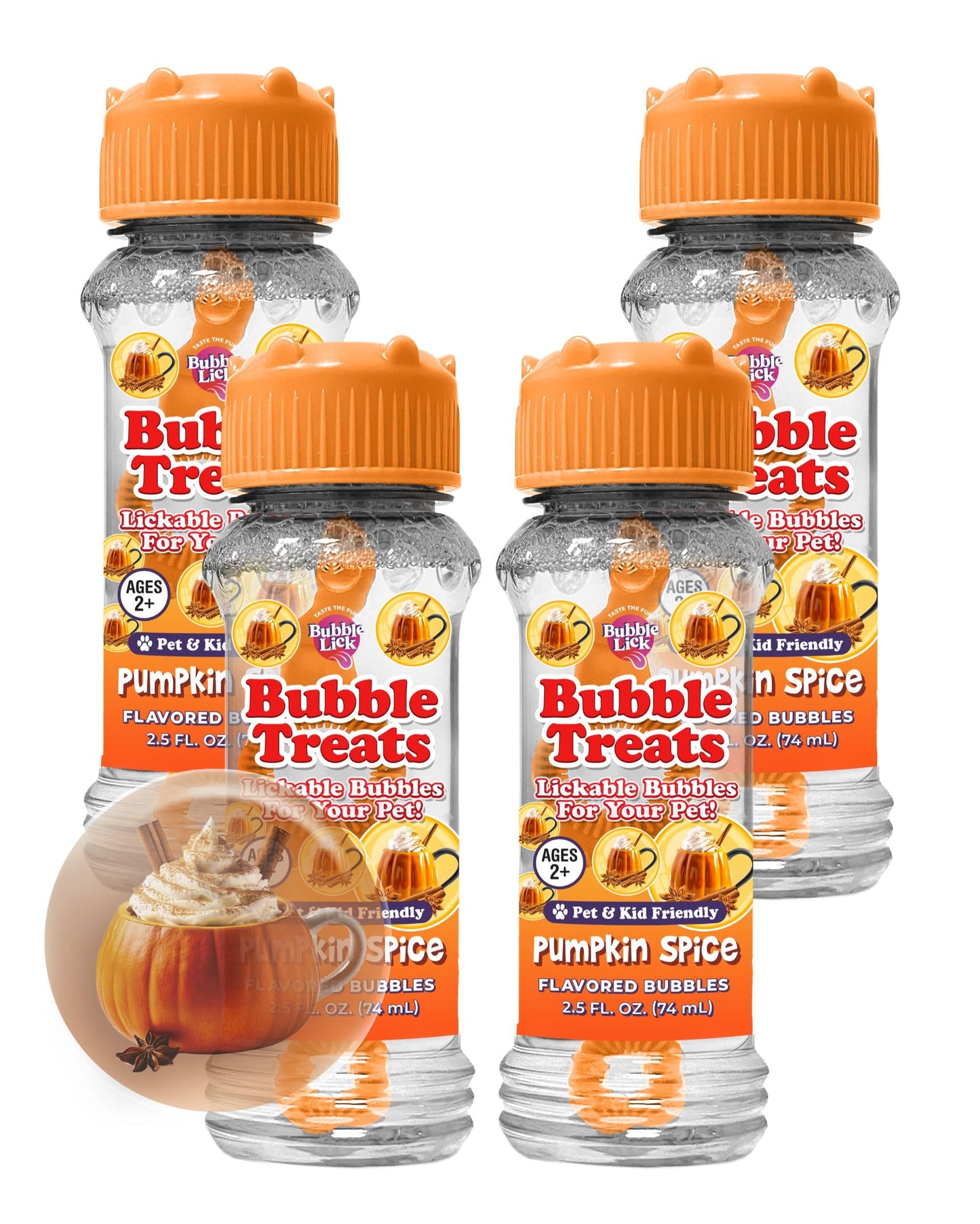 Bubble Treats Pumpkin Spice (2.5 Fl Oz, Pack Of 4), Edible Bubbles For Kids And Dogs - Premium Natural Flavored Bubble Solution,