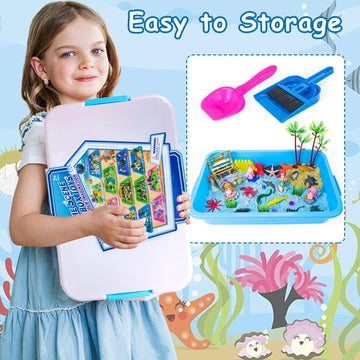 Tcvents Sensory Bins, Ocean Mermaid Sensory Bin Toys Sand Box for Kids Ages 3 4 5 6 7 8 9 Include 2.64lbs Magic Sand, 6 Castle M