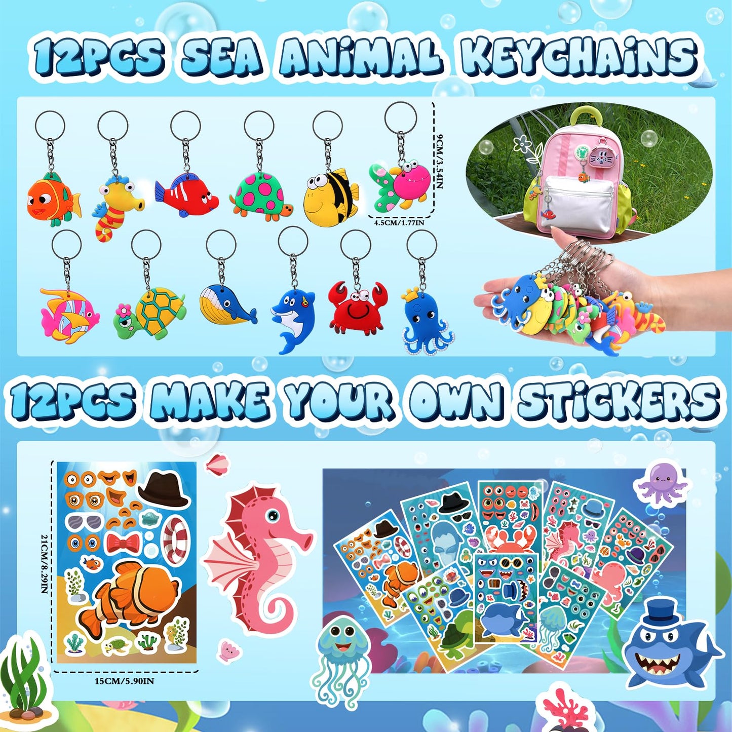 Winrayk 148Pcs Under the Sea Party Favors Birthday Supplies Kids Ocean Sea Animal Toy Gift Bag Squishy Bookmark Diy Sticker Stam