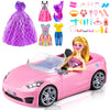 76 Pcs Doll & Convertible Car Playset,Included 11.5 In Doll,Doll Car,Princess Dresses,Fashion Dresses,Casual Clothing,Swimsuits,