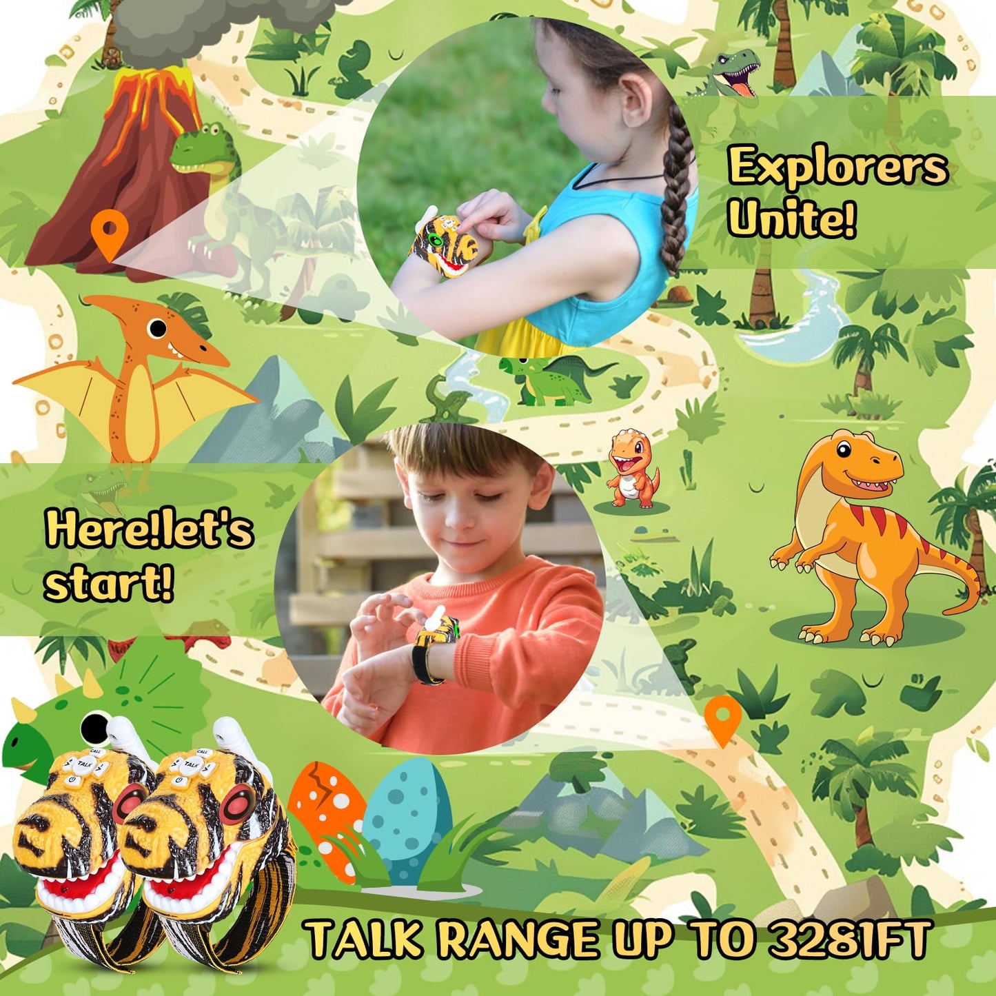 Fygurso Dinosaur Walkie Talkies for Kids, Kids Toys for Boys Girls Aged 3 to 8 Years Old for Outdoor Adventure, Camping, Hallowe
