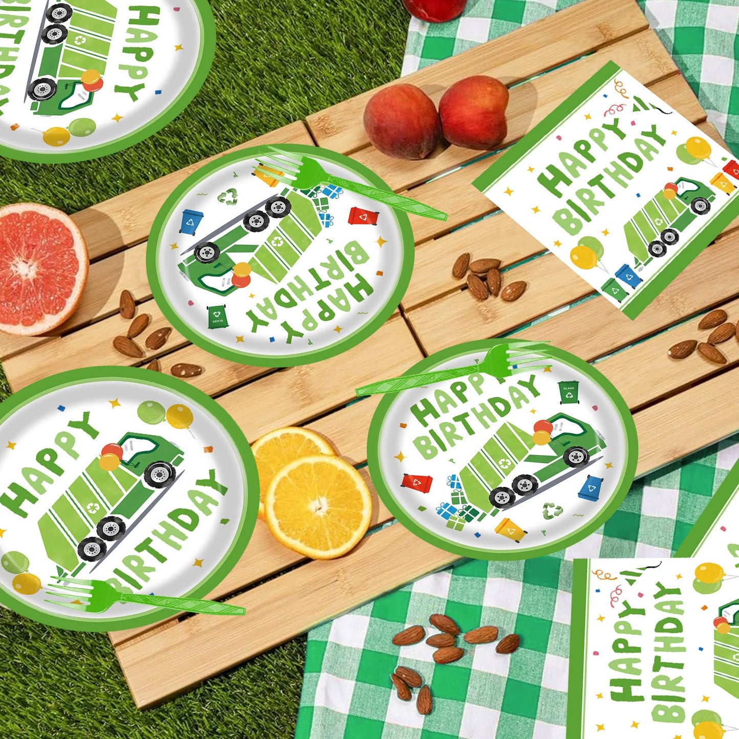 Bqk 96 Pcs Garbage Truck Paper Plates Garbage Truck Birthday Decorations Garbage Truck Party Supplies Garbage Truck Party Favors