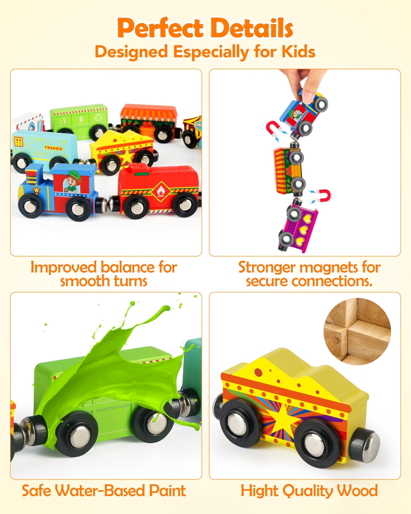 Vanmor Wooden Magnetic Train Set For Toddlers,10-Piece Educational Toy Cars With Magnets, Includes Storage Bag, Skill-Building Wooden Trains For Boys & Girls, For Kids 3-5 And 4-8 Years