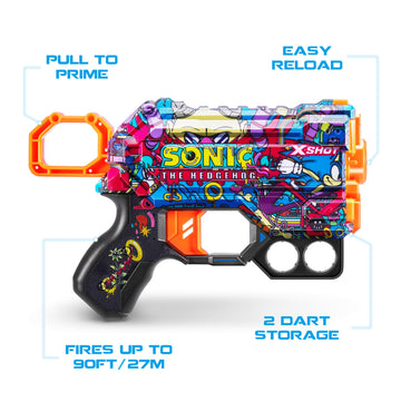 X-Shot Skins Menace - Sonic Robotnik (2 Pack + 16 Darts) By Zuru, X-Shot, Easy Reload, Air Pocket Dart Technology, Toy Foam Dart Blaster For Kids, Teens, Adults, Frustration Free Packaging