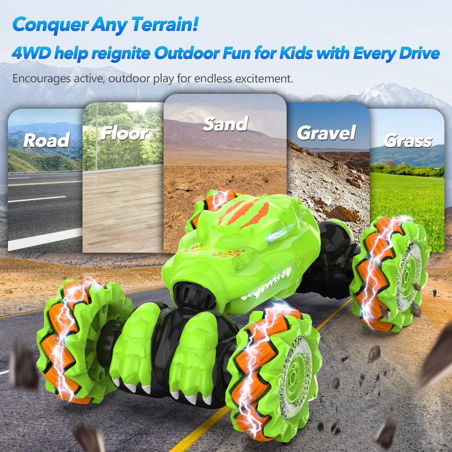 Hand Gesture Sensing RC Stunt Car Toys for Kids 6-12, Light & Music Remote Control Car for Boys 4-7 8-12, 2.4Ghz 4WD Monster Twi
