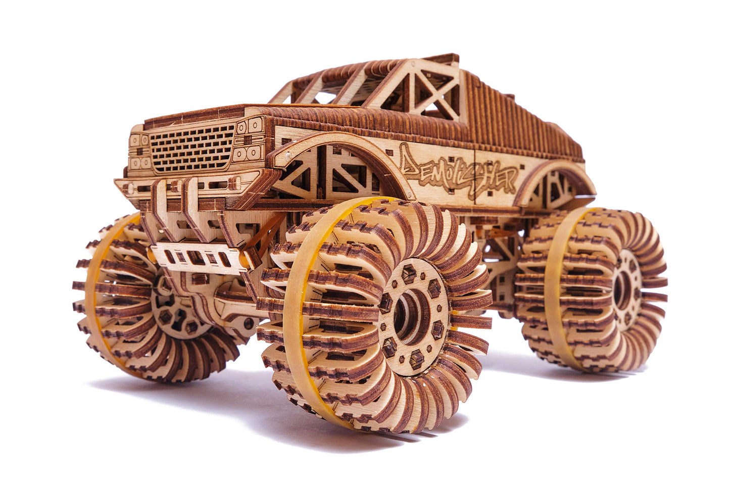 Wood Trick Monster Pickup Truck Car 3D Wooden Puzzle - Rides Up To 18 Feet - 8.3X6.3 In - Model Truck Kit To Build For Adults And Kids