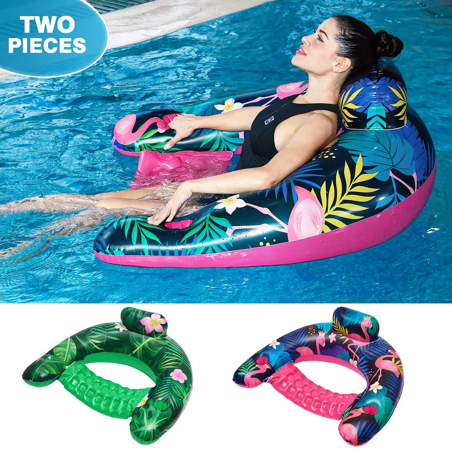 Wernnsai Inflatable Pool Float Chair - 2 Pack Pool Hammock Float Or Adults With Cup Holder Backrest Portable Water Hammock Lounges Seat Swimming Pool Party Toy Floaties Beach Floaty