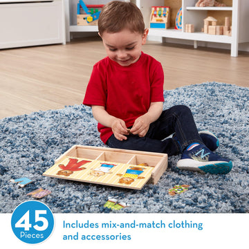 Melissa & Doug Mix n Match Wooden Bear Family Dress-Up Puzzle With Storage Case (45 pcs) - Wooden Teddy Bear Puzzle, Sorting An
