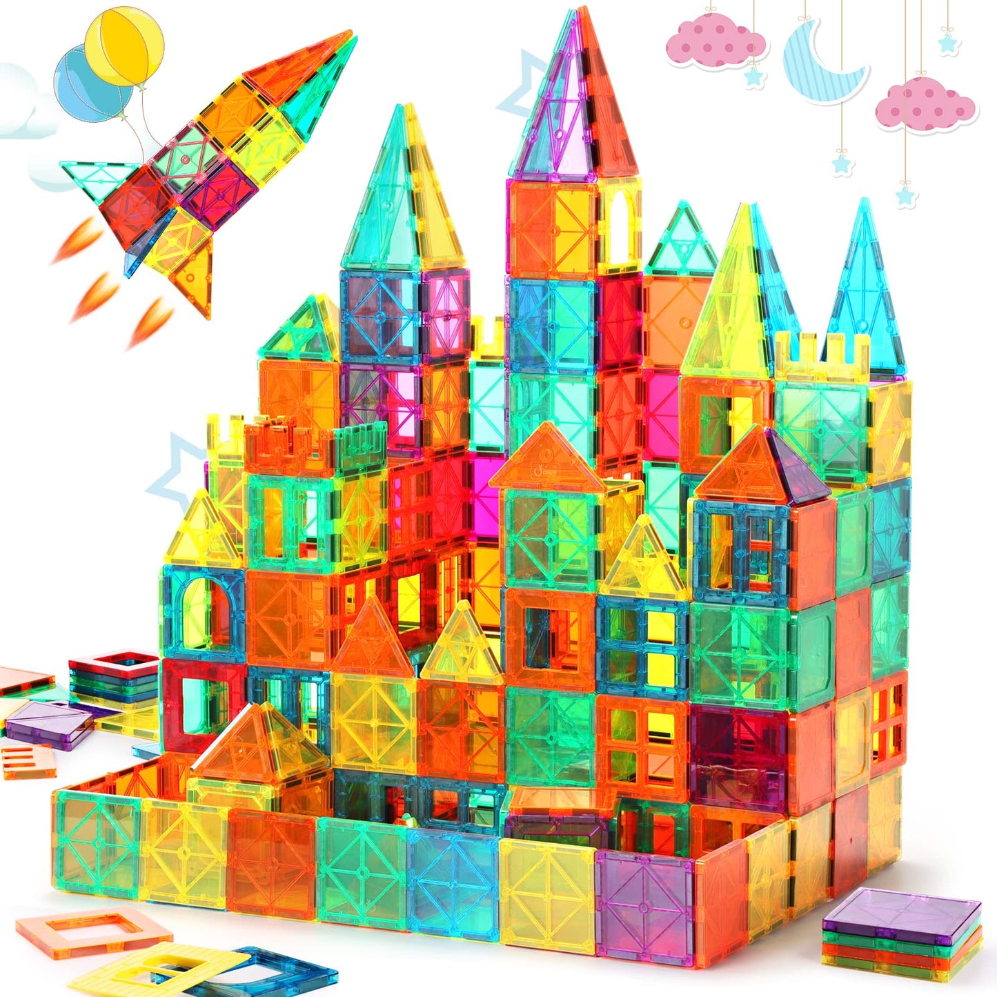 Fnjo Magnetic Tiles, 64 Pcs Magnetic Building Blocks, Magnets Building Set, Stem Toys For Kids Boys And Girls Creative And Inspi
