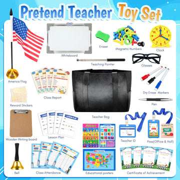 Loscola Pretend Play School Set For Kids Girls 4-12, Kids Teacher Play Sets For Girls, Teacher Supplies Toys With Teacher Bag, W