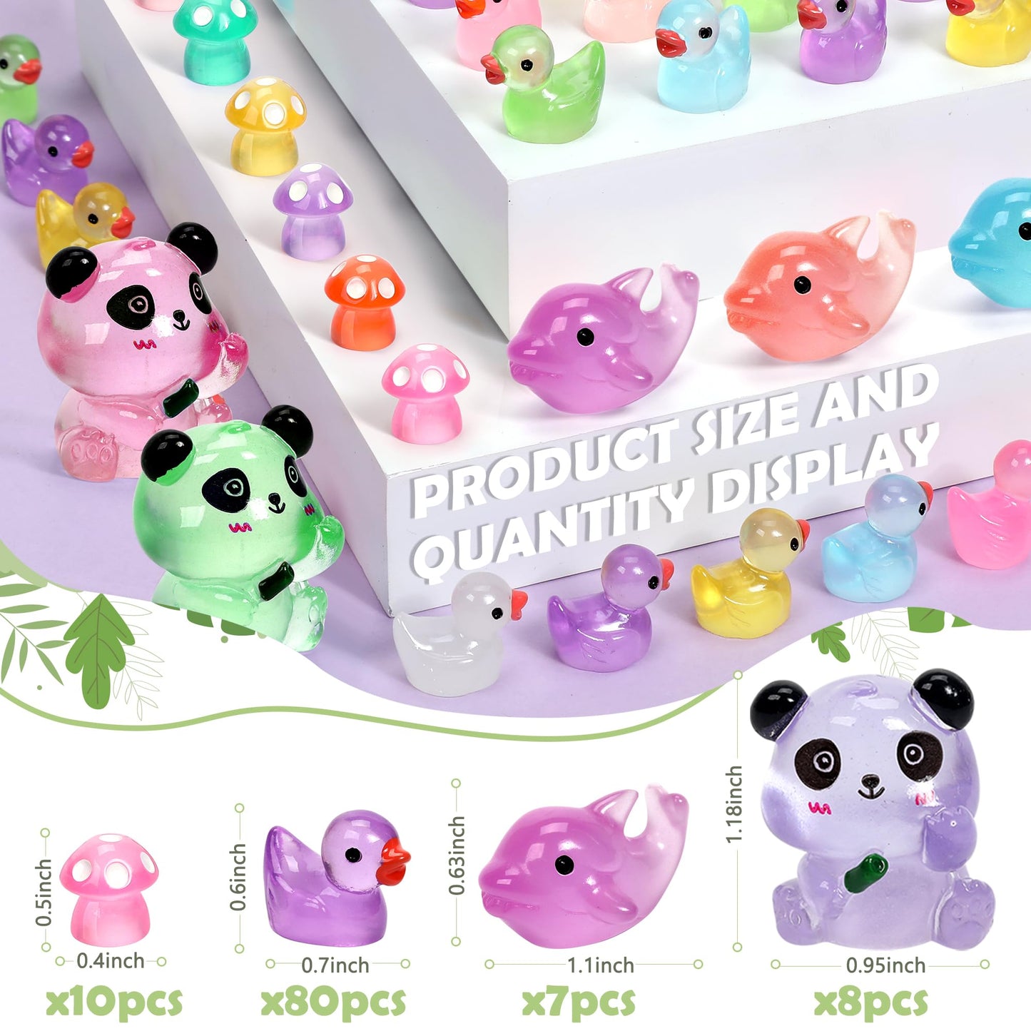 GOKUPOK Luminous Mini Resin Ducks Tiny Animals Glow in The Dark Duck Panda Dolphin Mushroom 4 Combination Sets for Garden Micro