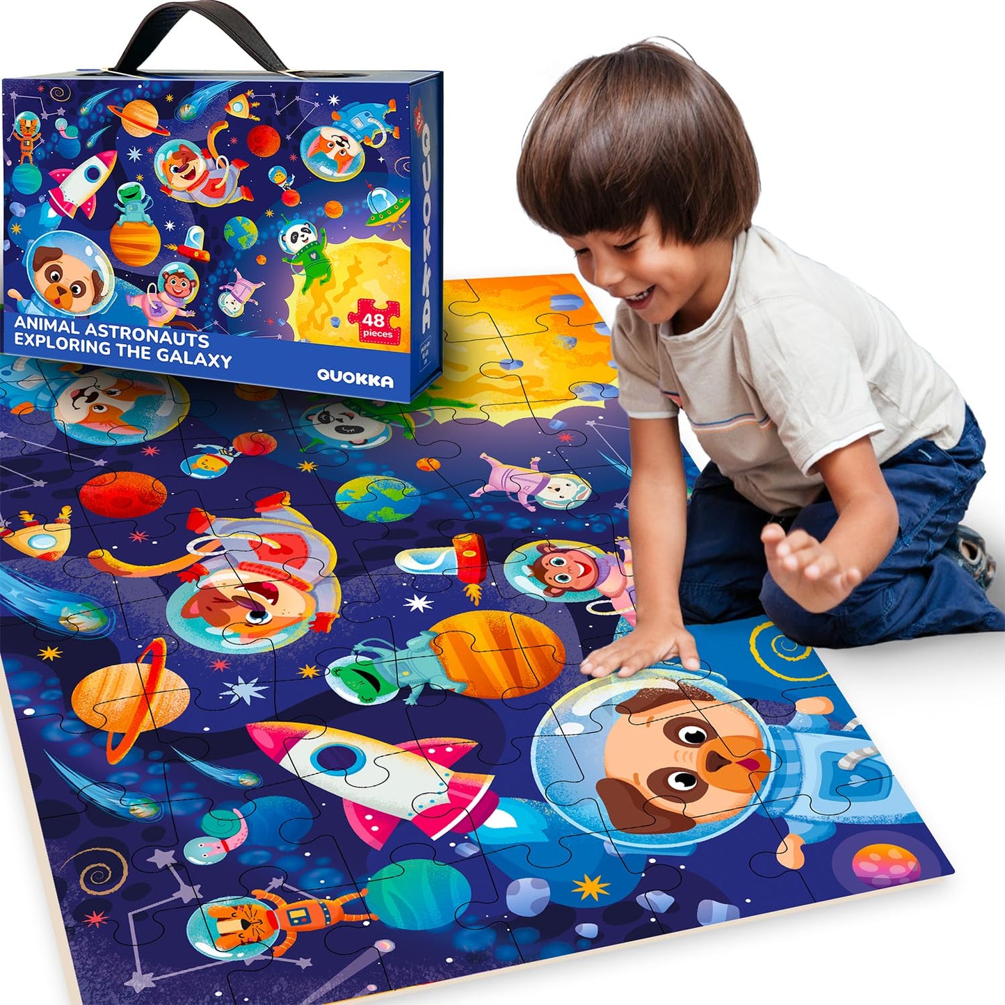 Quokka Giant Floor Puzzle For Kids Ages 4-6 - 2X3 Feet Extra-Thick 48 Pieces Toddler Puzzle Ages 3-5 - Space Educational Activit