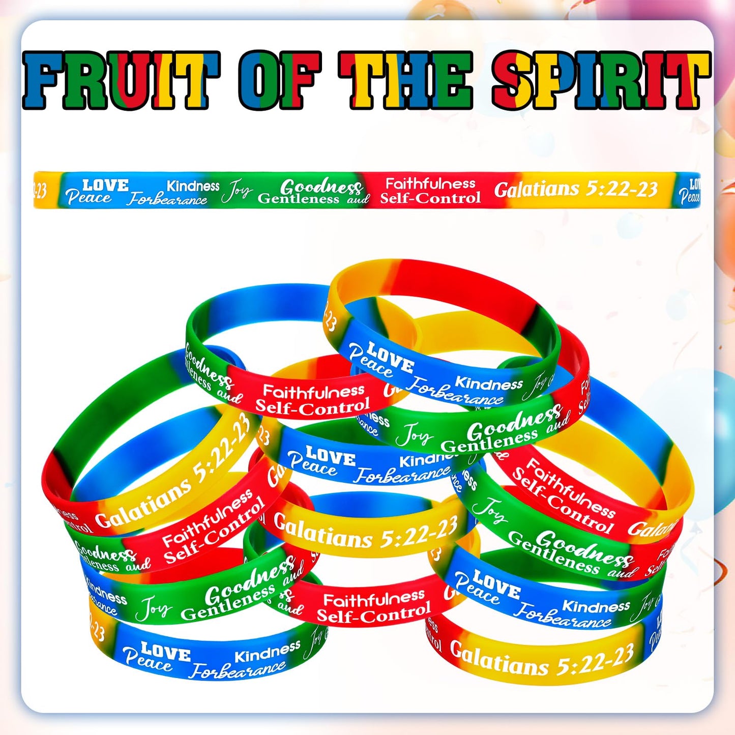 Huquary 48 Pcs Fruit of the Spirit Bracelet Inspirational Scripture Christian Silicone Bracelets Bulk Religious Motivational Lov