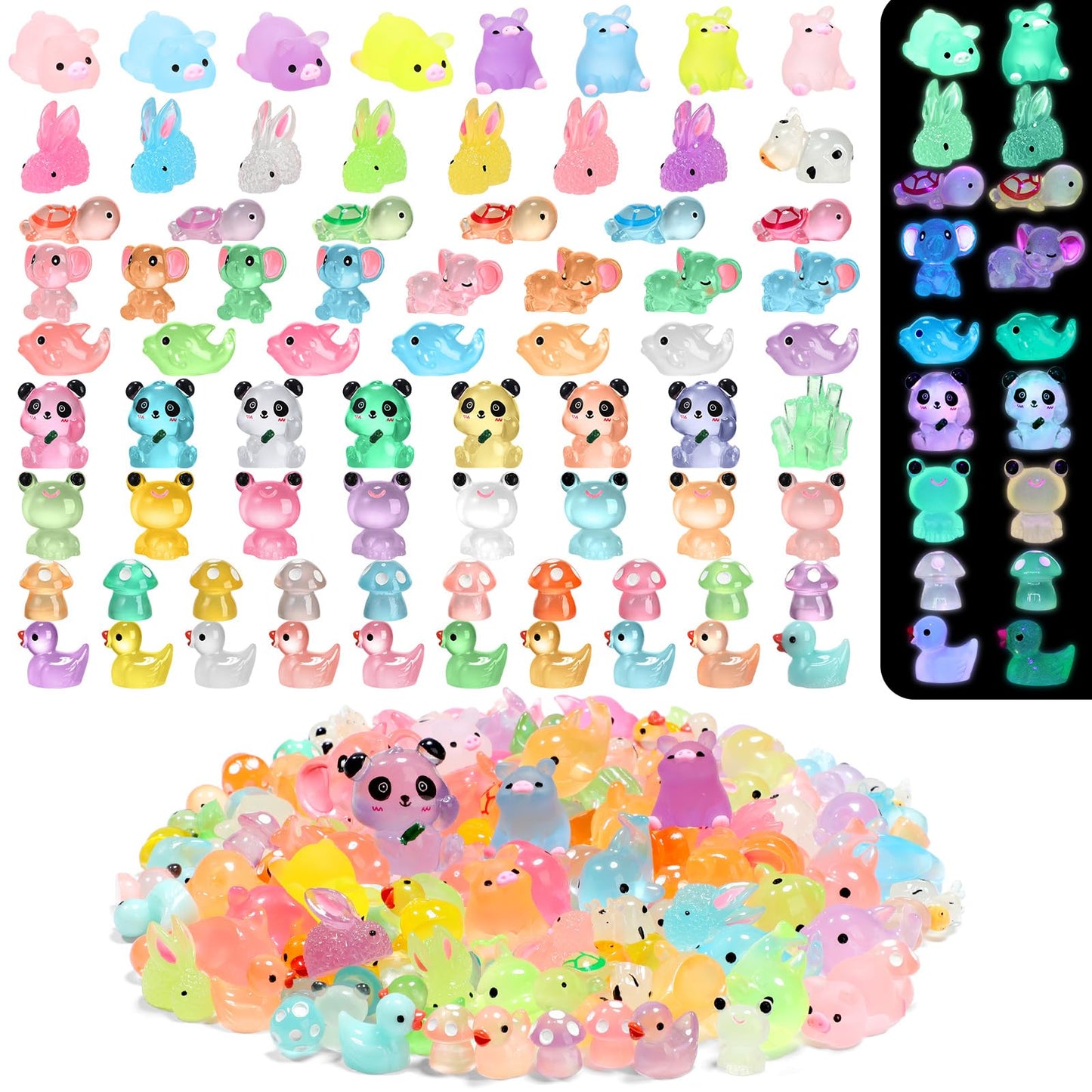 Seenelling 240 Pcs Mini Resin Animals 10 Adorable Style Miniature Resin Animals Tiny Luminous Animals Figures Bulk for Micro Gar