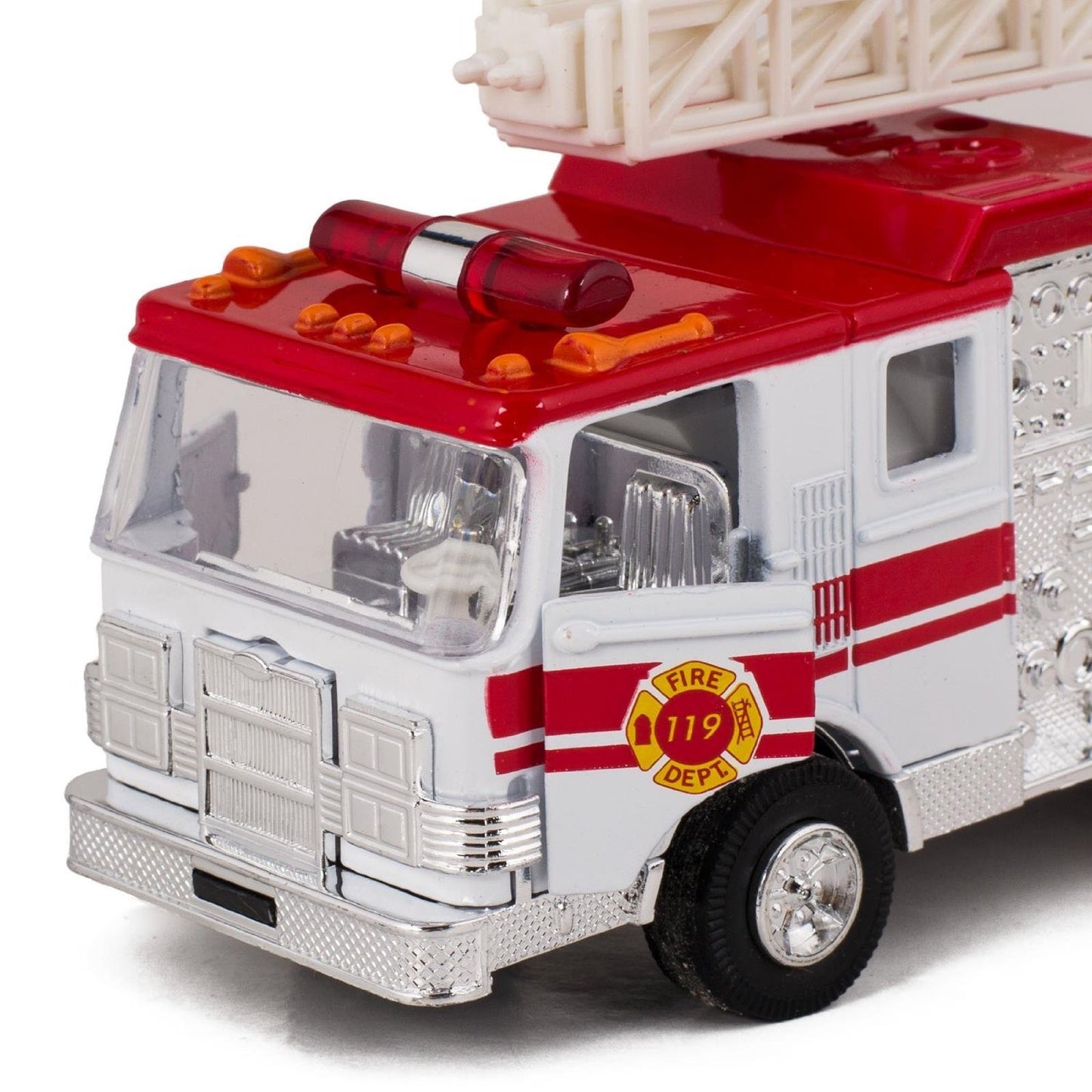 Master Toy Die-Cast Metal Fire Engine Truck with Ladder, Pull-Back Action, Red, Model 7000