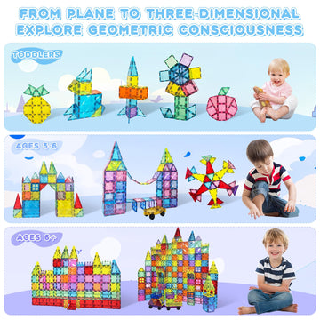Paaxido Magnetic Tiles, 100PCS Magnetic Blocks Set, 4D Diamond Magnet Building Blocks, STEM Preschool Educational Magnet Toys Gi